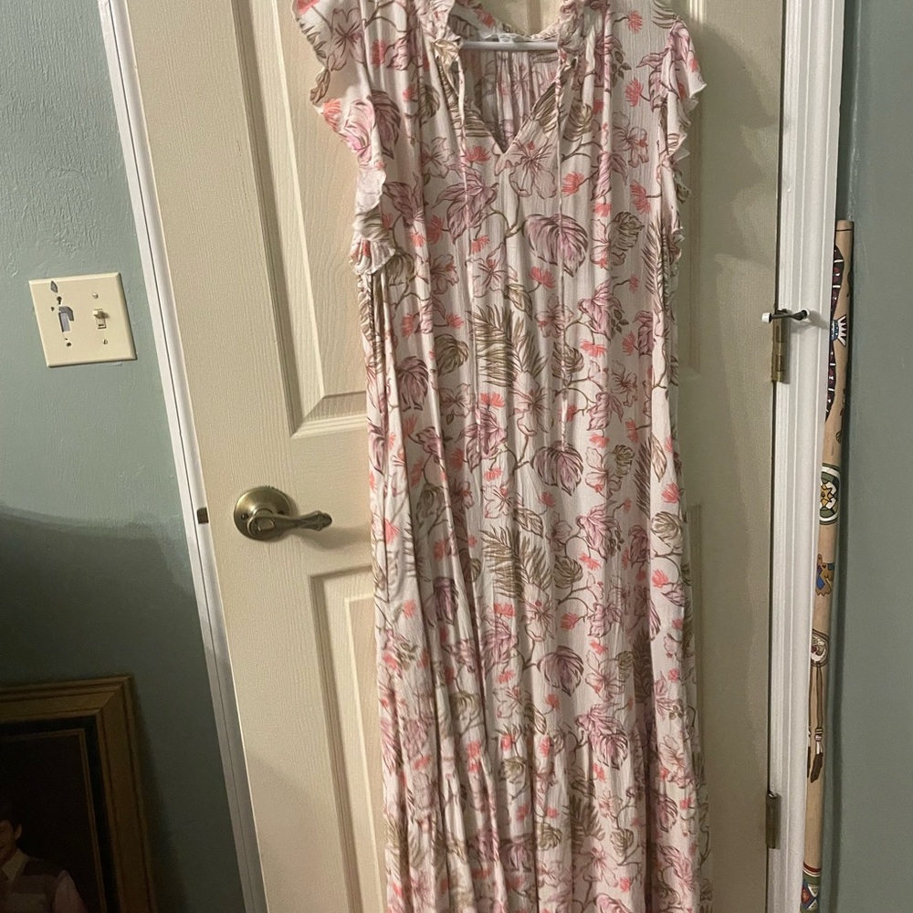 Time and Tru Pink and Brown Floral Maxi Dress